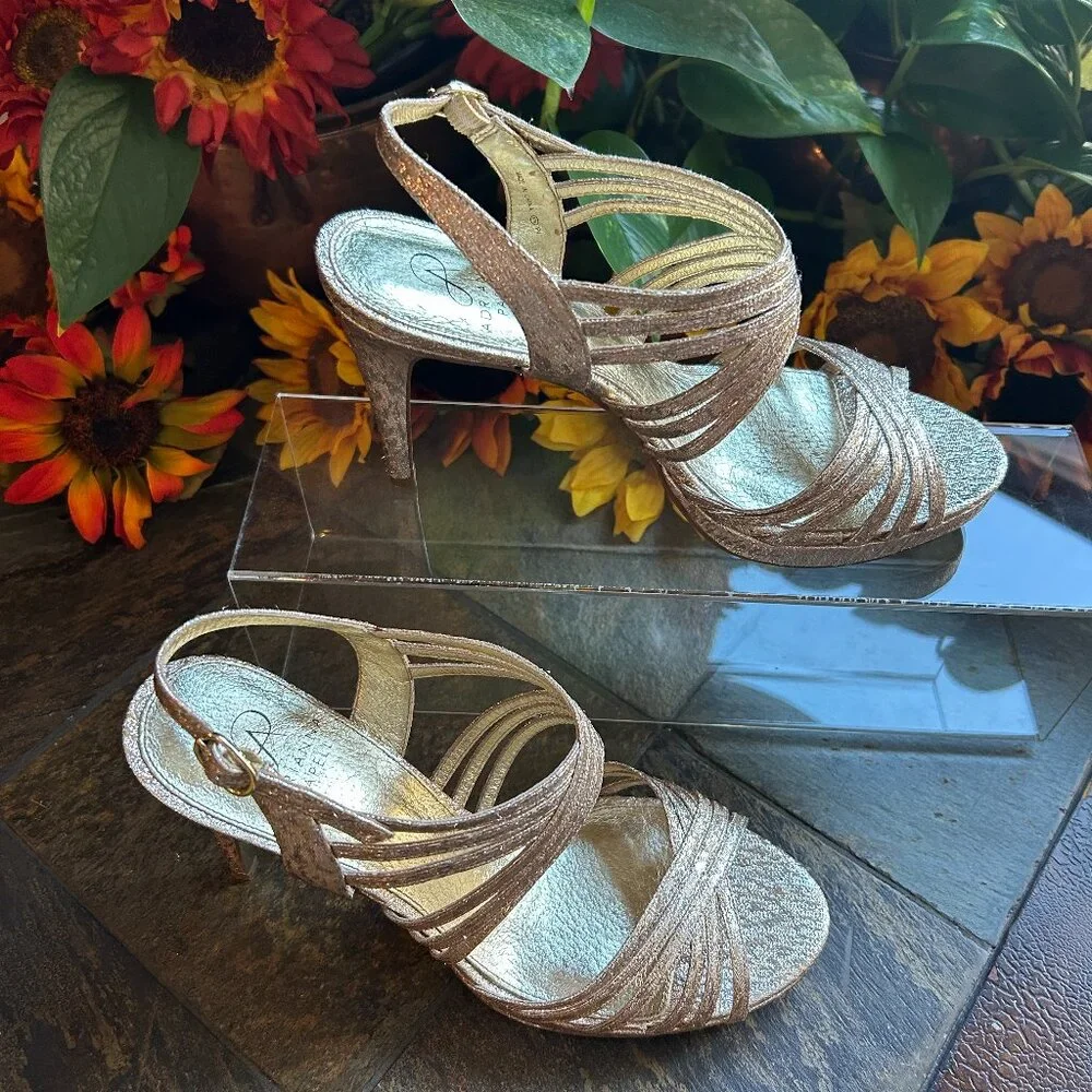 Adrianna Papell “Aiden” Gold Metallic Strappy Slingback Platform Sandal